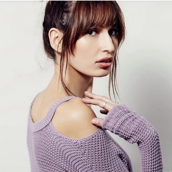 Free People Moonshine Waffle Knit Cold Shoulder Sweater in Lavender Size Medium - Picture 3 of 14